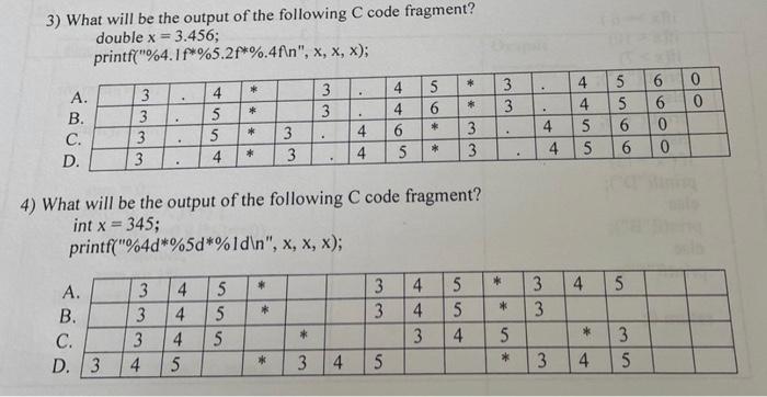 3 What Will Be The Output Of The Following C Code Fragment Double X 3 456 Printf 4 18 5 28 4f N X X X S 1