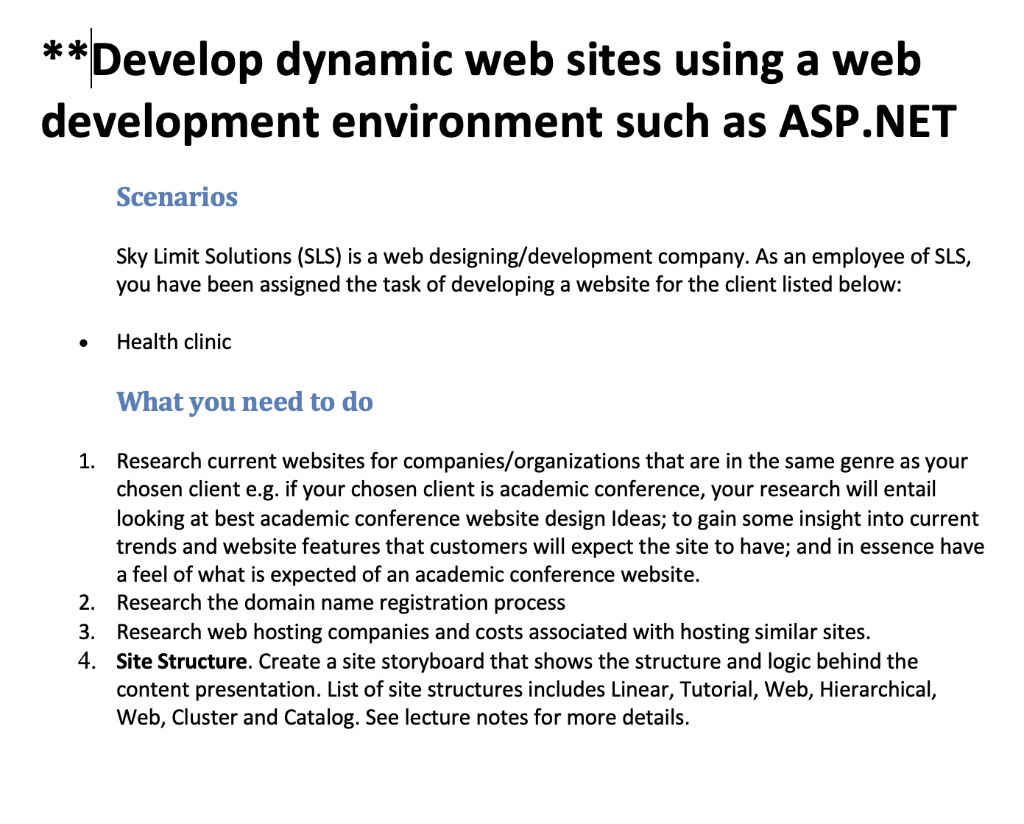 A Develop Dynamic Web Sites Using A Web Development Environment Such As Asp Net Scenarios Sky Limit Solutions Sls Is 1