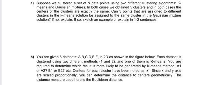 A Suppose We Clustered A Set Of N Data Points Using Two Different Clustering Algorithms K Means And Gaussian Mixtures 1