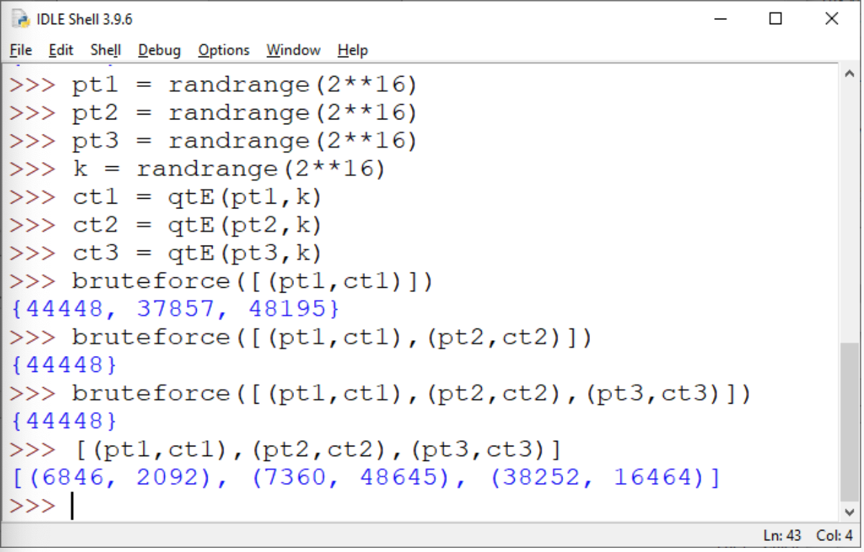 Write In Python Implement A Brute Force Attack On Quarterdes Your Function Should Take As An Argument A List Of Plainte 1