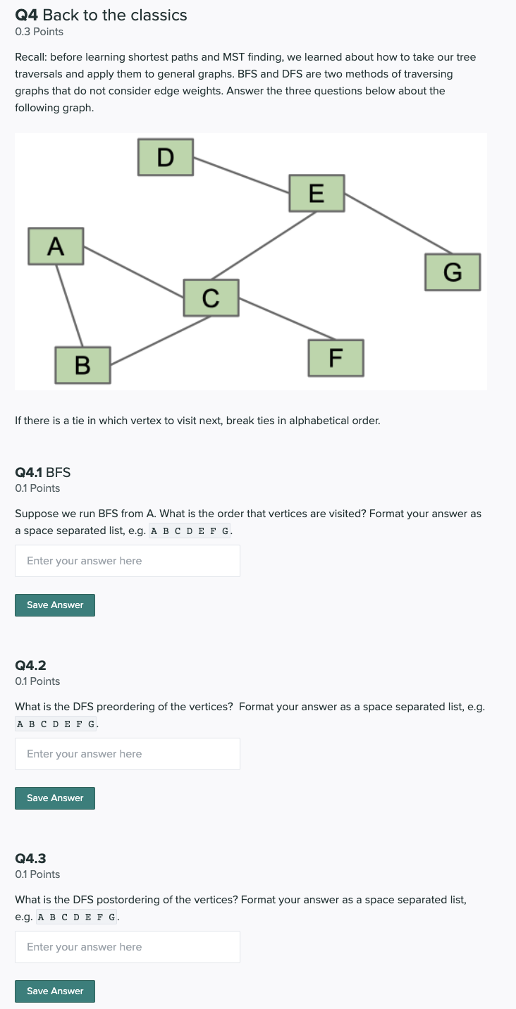 Q4 Back To The Classics 0 3 Points Recall Before Learning Shortest Paths And Mst Finding We Learned About How To Take 1