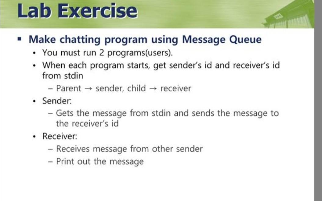 Lab Exercise Make Chatting Program Using Message Queue You Must Run 2 Programs Users When Each Program Starts G 1