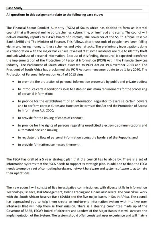 Case Study All Questions In This Assignment Relate To The Following Case Study The Financial Sector Conduct Authority 1