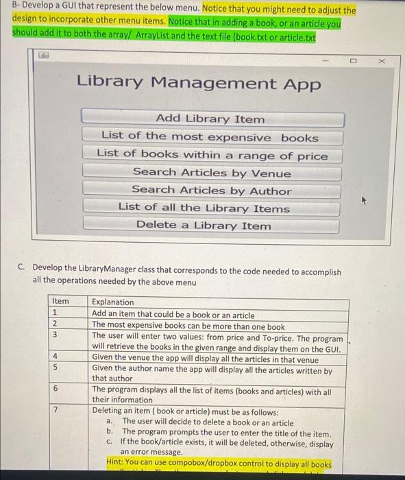 B Develop A Gui That Represent The Below Menu Notice That You Might Need To Adjust The Design To Incorporate Other Men 1