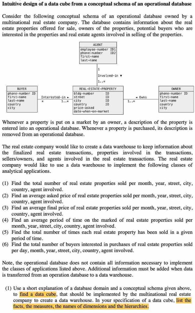 Intuitive Design Of A Data Cube From A Conceptual Schema Of An Operational Database Consider The Following Conceptual Sc 1