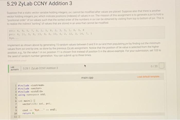 5 29 Zylab Ccny Addition 3 Suppose That A Static Vector Variable Holding Integers Sw Cannot Be Modified After Values A 1