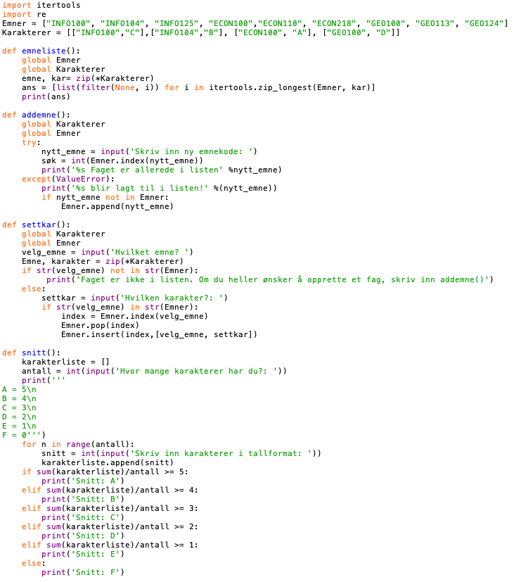 I Am Supposed To Make A Function Def Save To Save The Data In Emner And Karakterer To A Txt File Anyone Have An I 1