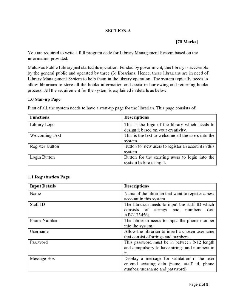 Section A 170 Marks You Are Required To Write A Full Program Code For Library Management System Based On The Informatio 1