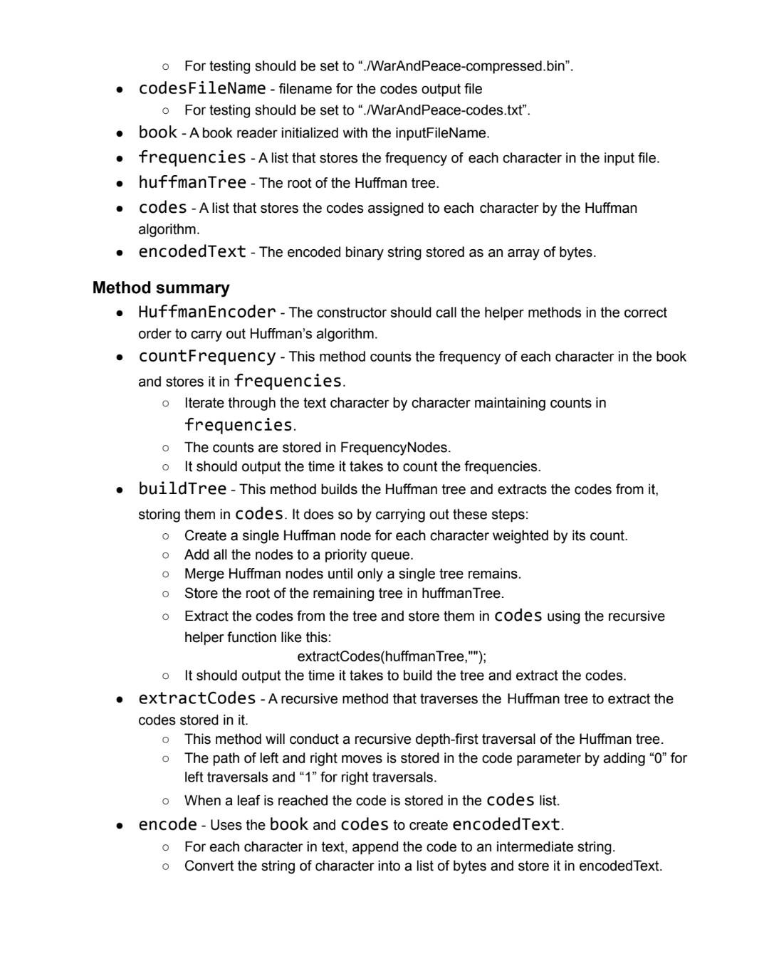 Java I Need Extractcodes Encode Write Files And Build Tree Implemented Everything You Need Is Included Do Not Use 2