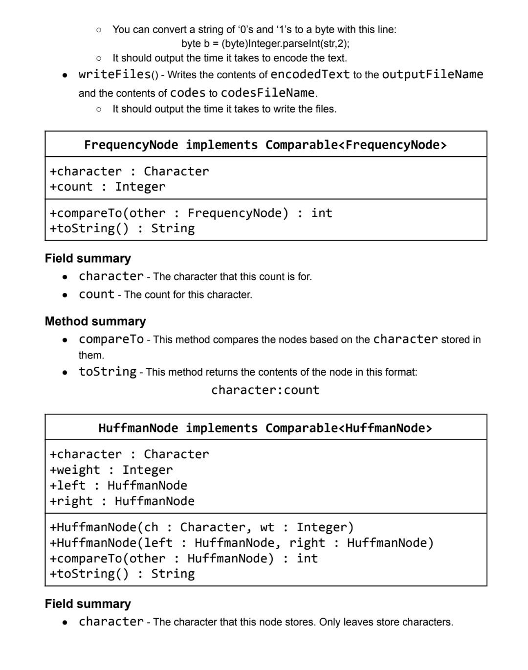 Java I Need Extractcodes Encode Write Files And Build Tree Implemented Everything You Need Is Included Do Not Use 3