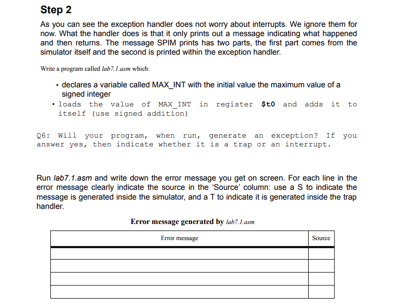 Step 2 As You Can See The Exception Handler Does Not Worry About Interrupts We Ignore Them For Now What The Handler Do 1