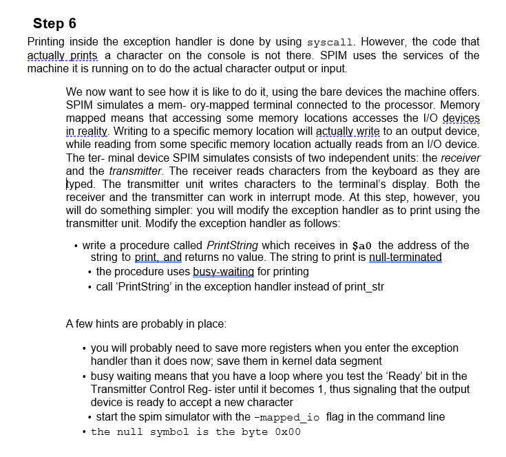 Step 6 Printing Inside The Exception Handler Is Done By Using Syscall However The Code That Actually Prints A Characte 1