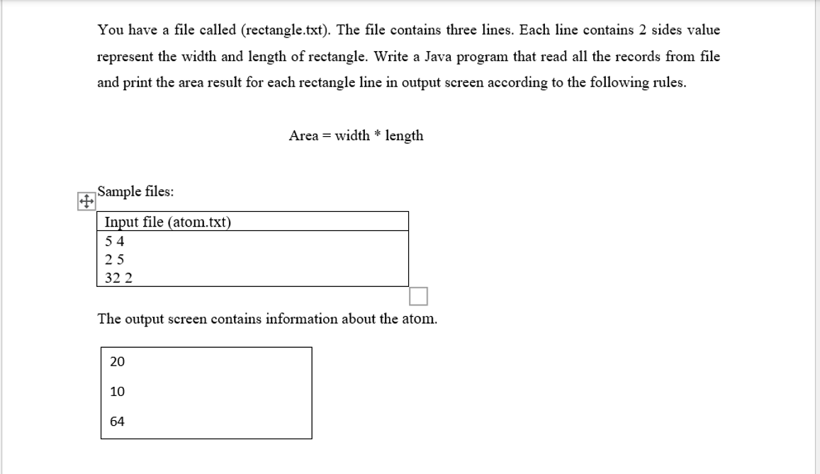 You Have A File Called Rectangle Txt The File Contains Three Lines Each Line Contains 2 Sides Value Represent The Wi 1