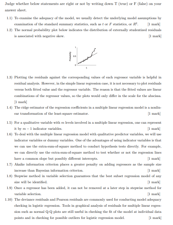 Judge Whether Below Statements Are Right Or Not By Writing Down T True Or F False On Your Answer Sheet 1 1 To Exam 1