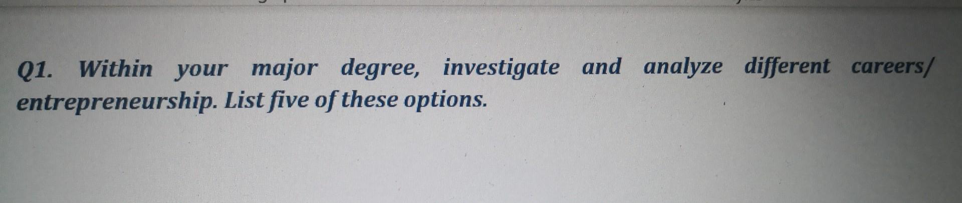 Q1 Within Your Major Degree Investigate And Analyze Different Careers Entrepreneurship List Five Of These Options 1