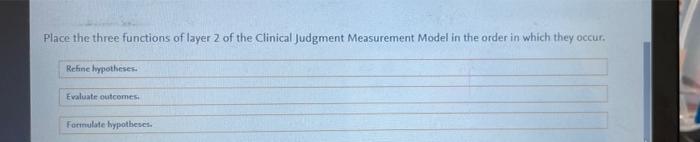 Place The Three Functions Of Layer 2 Of The Clinical Judgment Measurement Model In The Order In Which They Occur Refine 1