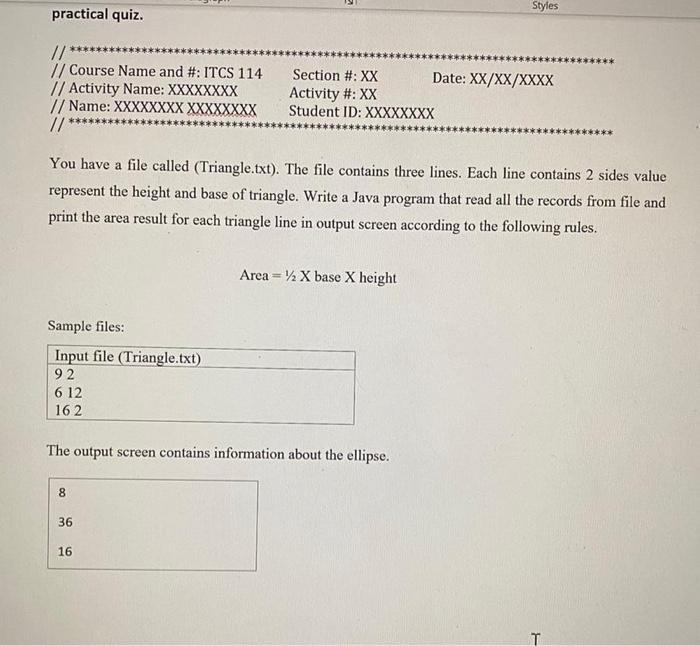 Styles Practical Quiz Course Name And Itcs 114 Activity Name Xxxxxxxx Name Xxxxxxxx Xxxxxxxx Sectio 1