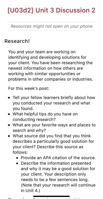 U03d2 Unit 3 Discussion 2 Resources Might Not Open On Your Phone Research You And Your Team Are Working On Identifyin 1