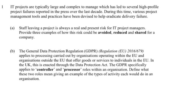 1 It Projects Are Typically Large And Complex To Manage Which Has Led To Several High Profile Project Failures Reported 1