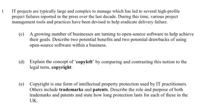 1 It Projects Are Typically Large And Complex To Manage Which Has Led To Several High Profile Project Failures Reported 1