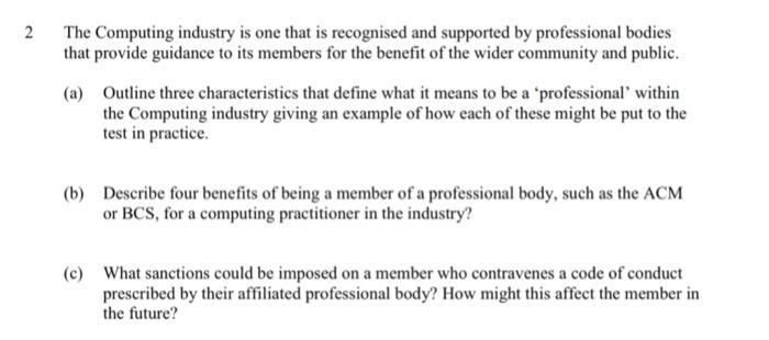 2 The Computing Industry Is One That Is Recognised And Supported By Professional Bodies That Provide Guidance To Its Mem 1