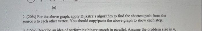 E 2 20 For The Above Graph Apply Dijkstra S Algorithm To Find The Shortest Path From The Source A To Each Other V 1