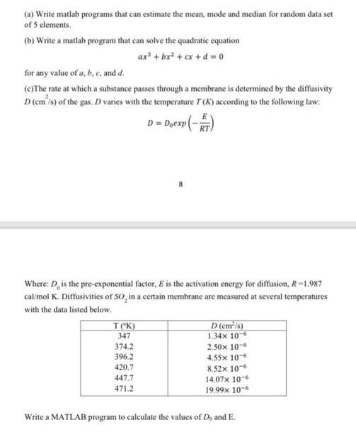 A Write Matlab Programs That Can Estimate The Mean Mode And Median For Random Data Set Of 5 Elements 6 Write A Mat 1