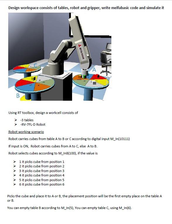 Design Workspace Consists Of Tables Robot And Gripper Write Melfabasic Code And Simulate It Ssss B Using Rt Toolbox D 1