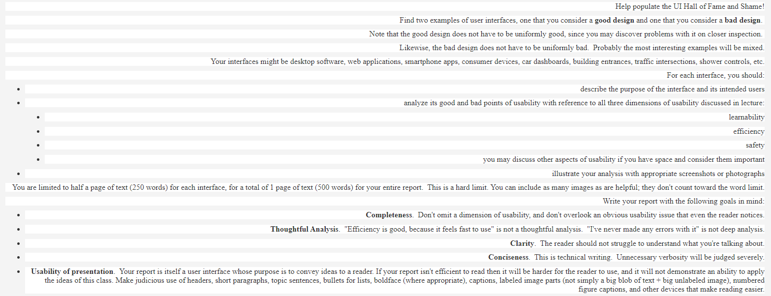 Help Populate The Ui Hall Of Fame And Shame Find Two Examples Of User Interfaces One That You Consider A Good Design A 1