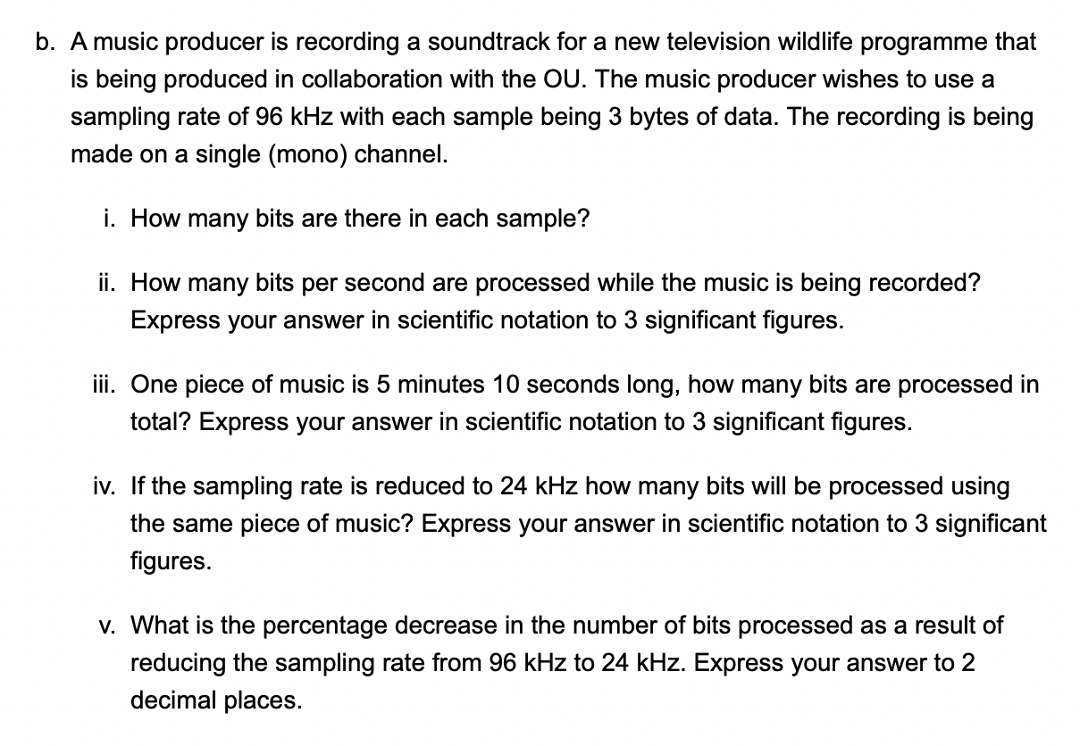 B A Music Producer Is Recording A Soundtrack For A New Television Wildlife Programme That Is Being Produced In Collabor 1