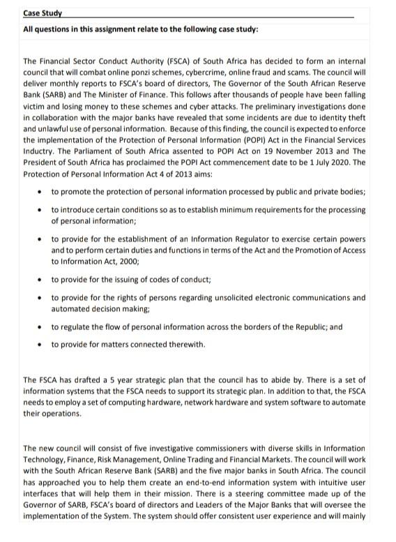 Case Study All Questions In This Assignment Relate To The Following Case Study The Financial Sector Conduct Authority 1