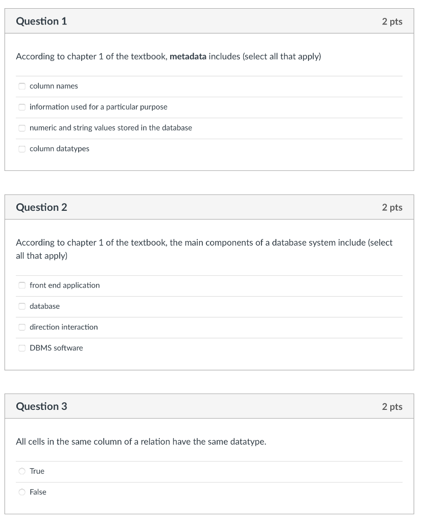 Sql Only The Correct Answers No Explaining 1