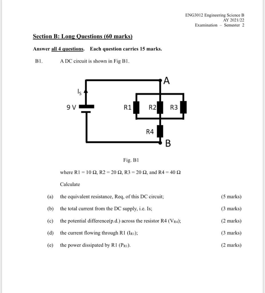 Eng3012 Engineering Science B Ay 2021 22 Examination Semester 2 Section B Long Questions 60 Marks Answer All 4 Questi 1