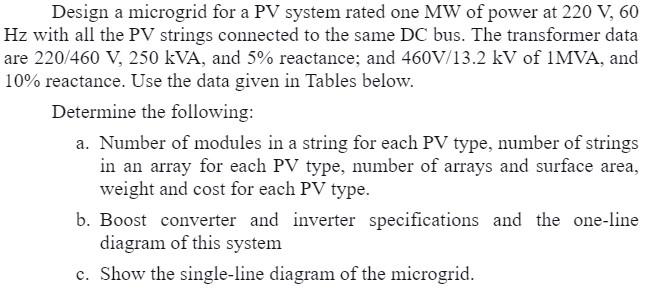 Design A Microgrid For A Pv System Rated One Mw Of Power At 220 V 60 Hz With All The Pv Strings Connected To The Same D 1