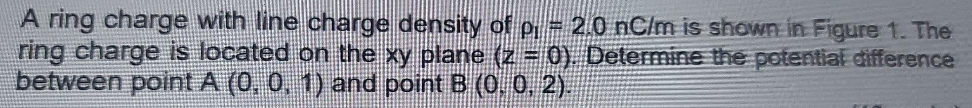 A Ring Charge With Line Charge Density Of Pi 2 0 Nclm Is Shown In Figure 1 The Ring Charge Is Located On The Xy Plane 1