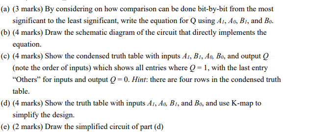 Four Bit Comparison Circuit You Are Going To Extend The Circuit To Compare Two 4 Bit Unsigned Numbers A3a2a1ao And B3b2b 2