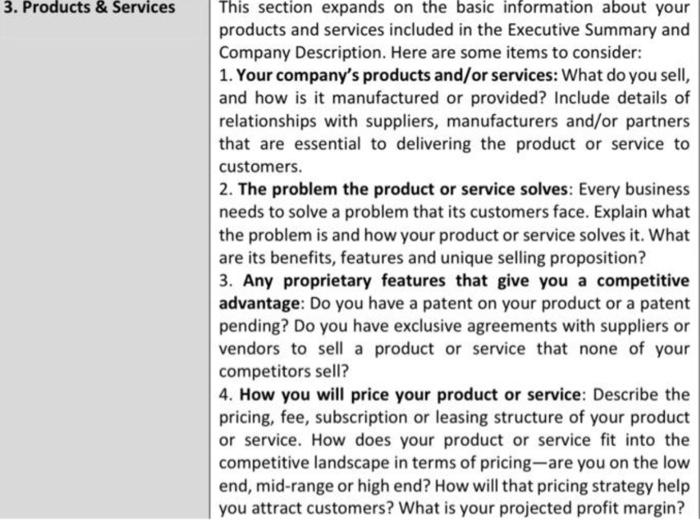 3 Products Services This Section Expands On The Basic Information About Your Products And Services Included In The Ex 1