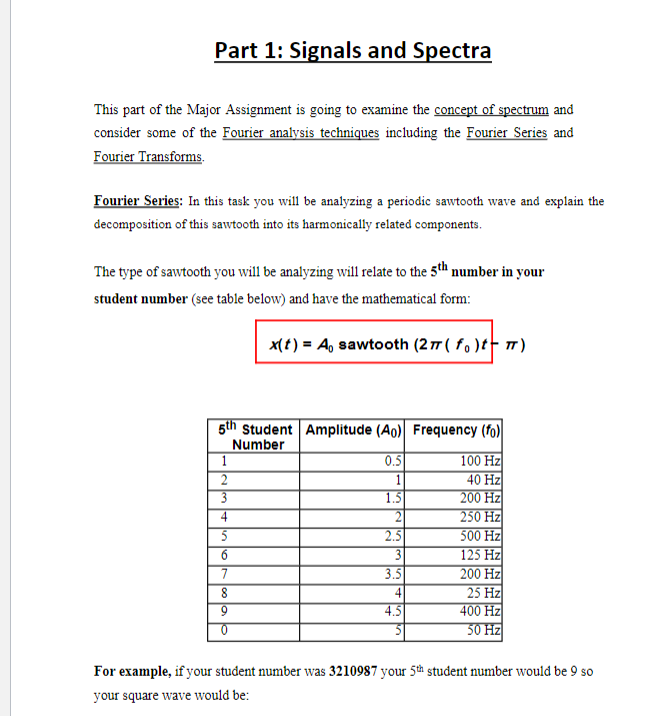 Part 1 Signals And Spectra This Part Of The Major Assignment Is Going To Examine The Concept Of Spectrum And Consider S 1