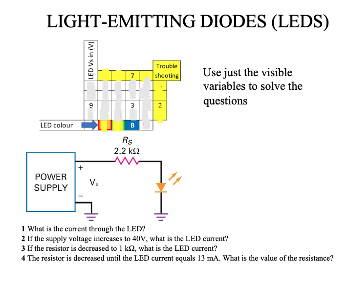 Light Emitting Diodes Leds Led Vs In V Trouble Shooting Use Just The Visible Variables To Solve The Questions 9 3 2 1