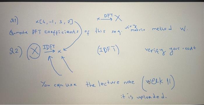Dfx 31 4 1 3 2 Lempute Dft Coefficients Of Using This Matrix Metho W Seg Tdft R Resut 82 Idft Verify Your Y 1