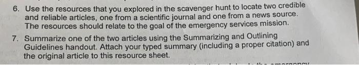 6 Use The Resources That You Explored In The Scavenger Hunt To Locate Two Credible And Reliable Articles One From A Sc 1