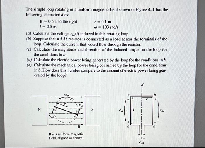 The Simple Loop Rotating In A Uniform Magnetic Field Shown In Figure 4 1 Has The Following Characteristics B 0 5 T To 1