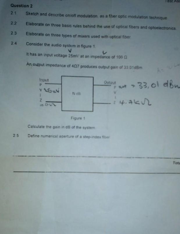 Question 2 21 Sketch And Describe On Off Modulation As A Fiber Optic Modulation Technique 22 Elaborate On Three Basic Ru 1