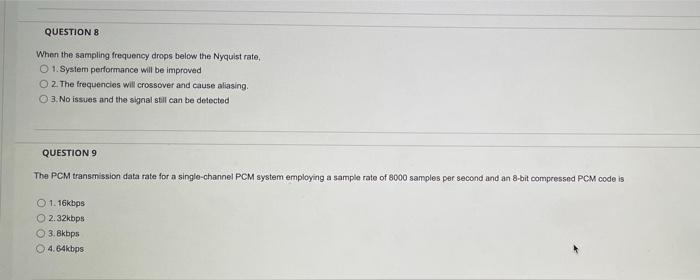 Questions When The Sampling Frequency Drops Below The Nyquist Rate 1 System Performance Will Be Improved O 2 The Freq 1