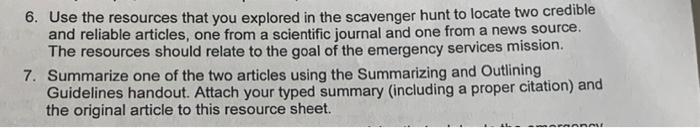 6 Use The Resources That You Explored In The Scavenger Hunt To Locate Two Credible And Reliable Articles One From A Sc 1