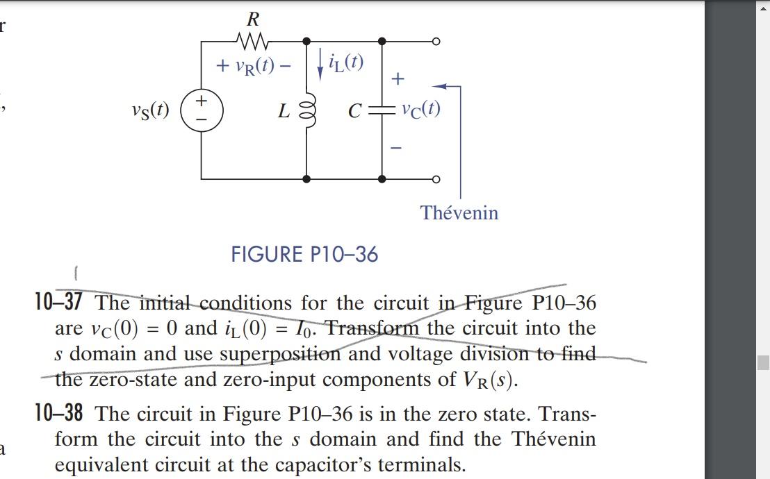 R R Vr 1 Iz T Vs T La C V T Thevenin Figure P10 36 10 37 The Initial Conditions For The Circuit In Fig 1
