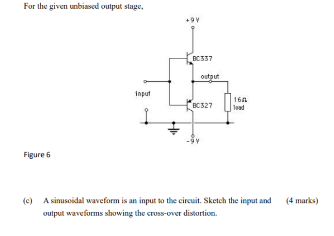 For The Given Unbiased Output Stage 9y Bc337 Output Input Bc327 166 Load I Y Figure 6 C A Sinusoidal Waveform Is An 1