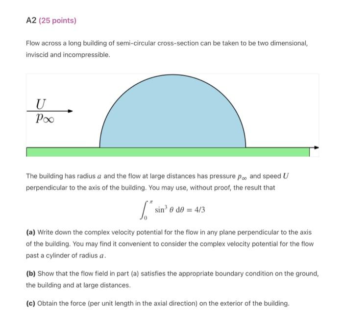 A2 25 Points Flow Across A Long Building Of Semi Circular Cross Section Can Be Taken To Be Two Dimensional Inviscid A 1