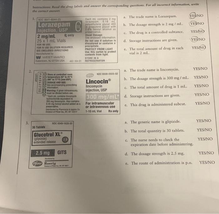 Lorazepam C Instructions Read The Drug Labels And Answer The Corresponding Questions For All Incorrect Information Wr 1