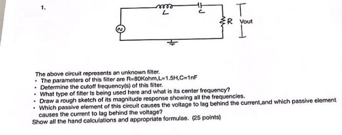 1 Ma L T Zr Vout The Above Circuit Represents An Unknown Filter The Parameters Of This Filter Are R Bokohm L 1 5h 1
